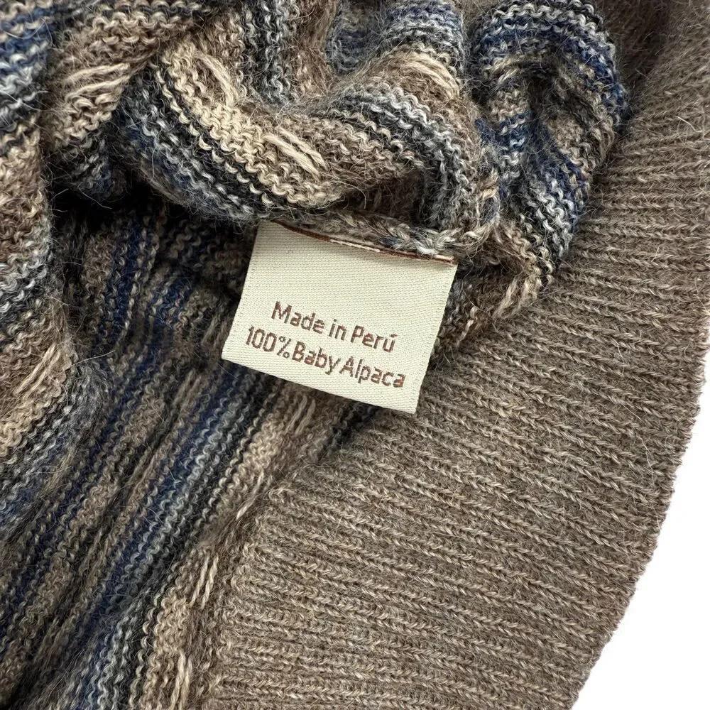 Pure Alpaca Augusto Baby Alpaca Peruvian Geometric Quarter Zip Sweater Beige SM
